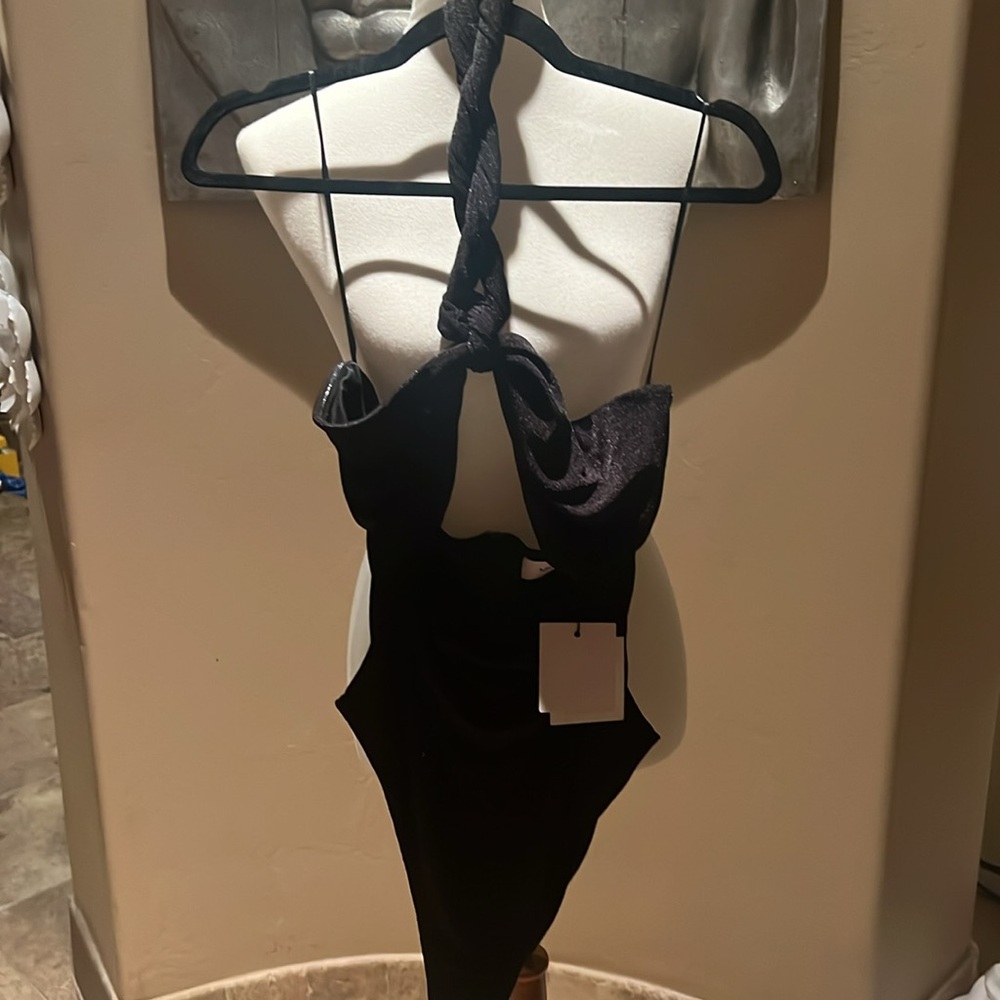 Misha Twist knot black halter keyhole bodysuit